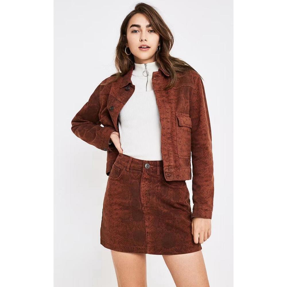 BDG Urban Outfitters Women’s Small Burnt Orange Denim‎ Snakeskin Skirt Festival